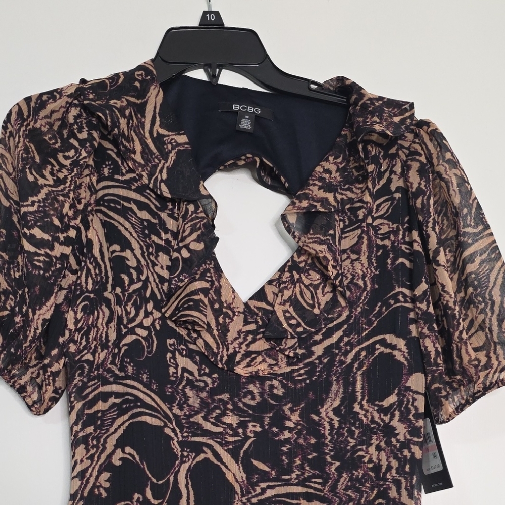 BCBG Black and Tan Patterned Midi Dress - Picture 2 of 5